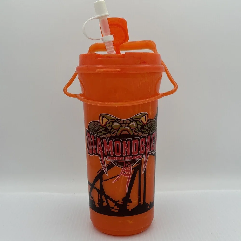 Kings Island Roller Coaster ~ Diamondback ~ Whirley Plastic Orange Travel Cup
